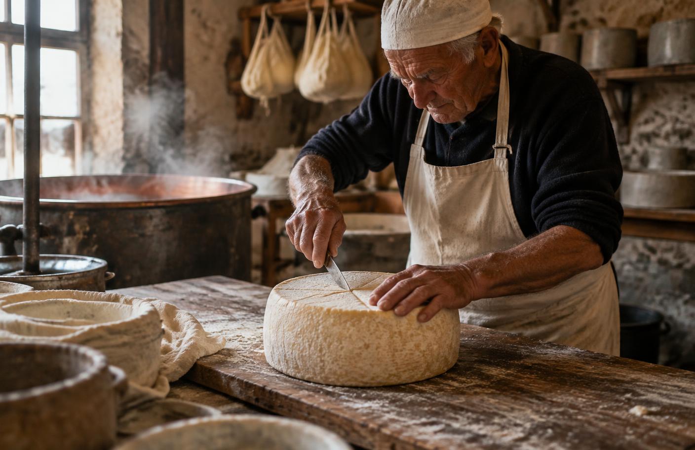 Mastro casaro durante la lavorazione